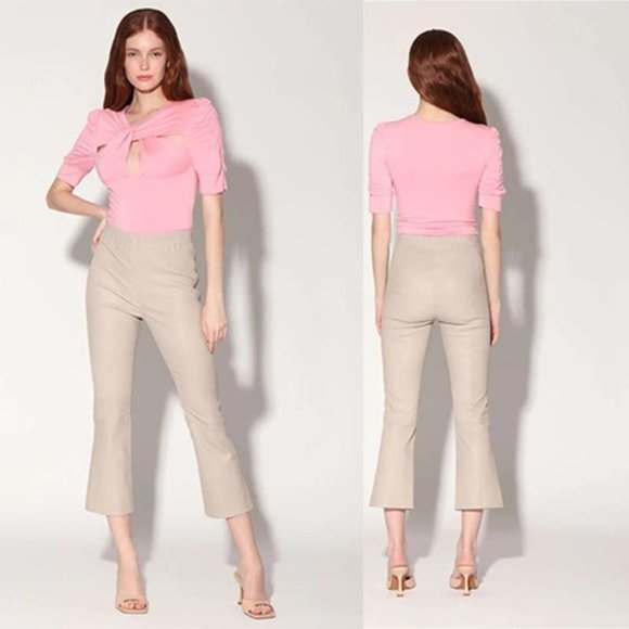 Walter Baker Lori Leather Flare Leg Elastic Waist Pant Women's Dove Size: XS NWT - Picture 10 of 10